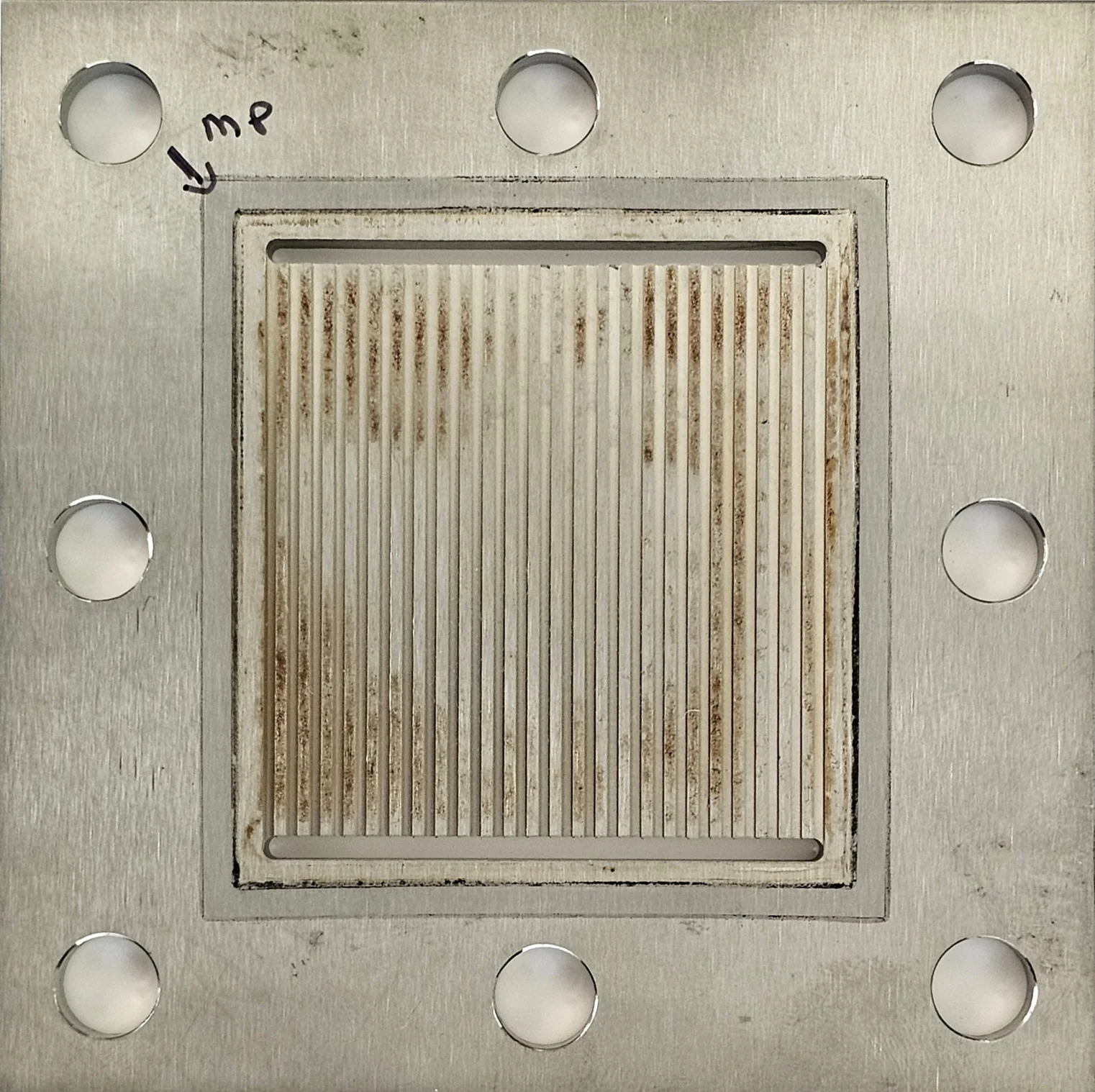 Uncoated bipolar plate after corrosion in PEM electrolyser environment